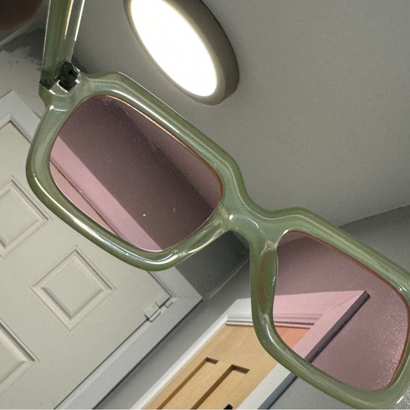 ASOS DESIGN beveled angular square sunglasses in milky green pink lenses - Picture 15 of 15